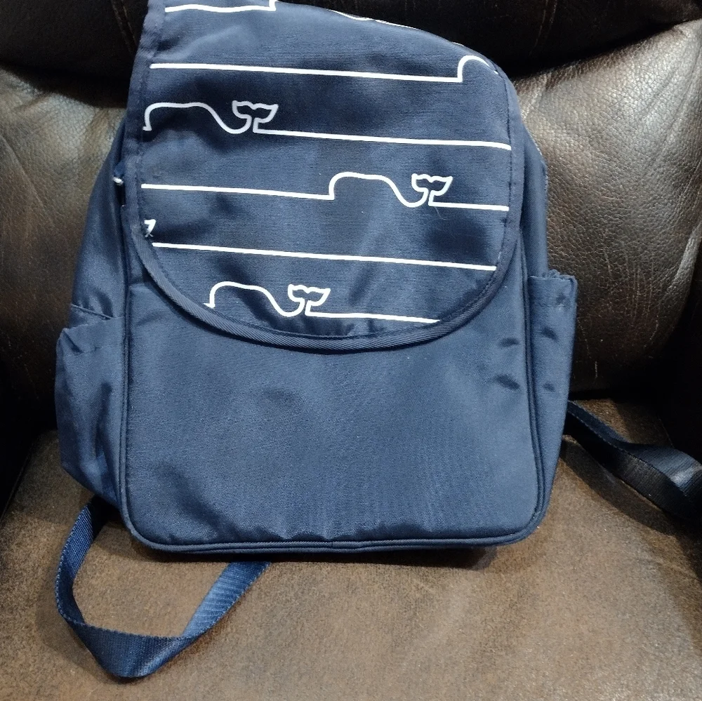 Vineyard Vines WHALE LINE DIAPER BAG - NAVY blue Baby mini backpack Euc
